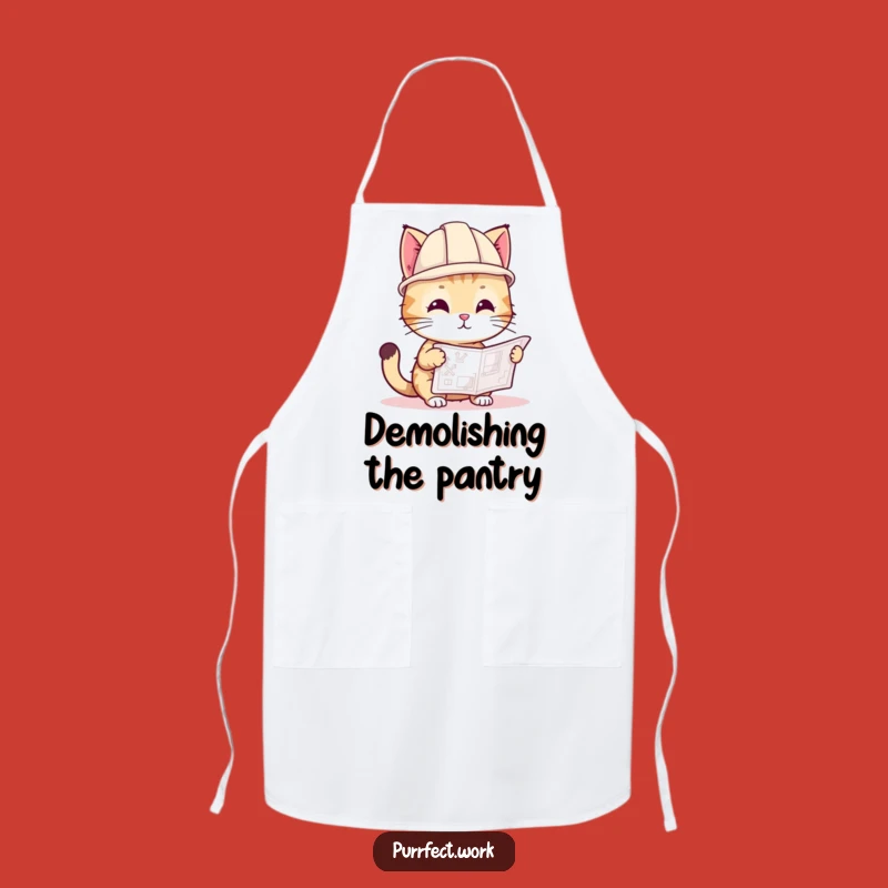 Funny Cat Hard Hat Apron: Playful Builder Cat with Blueprint, Kitchen Workwear