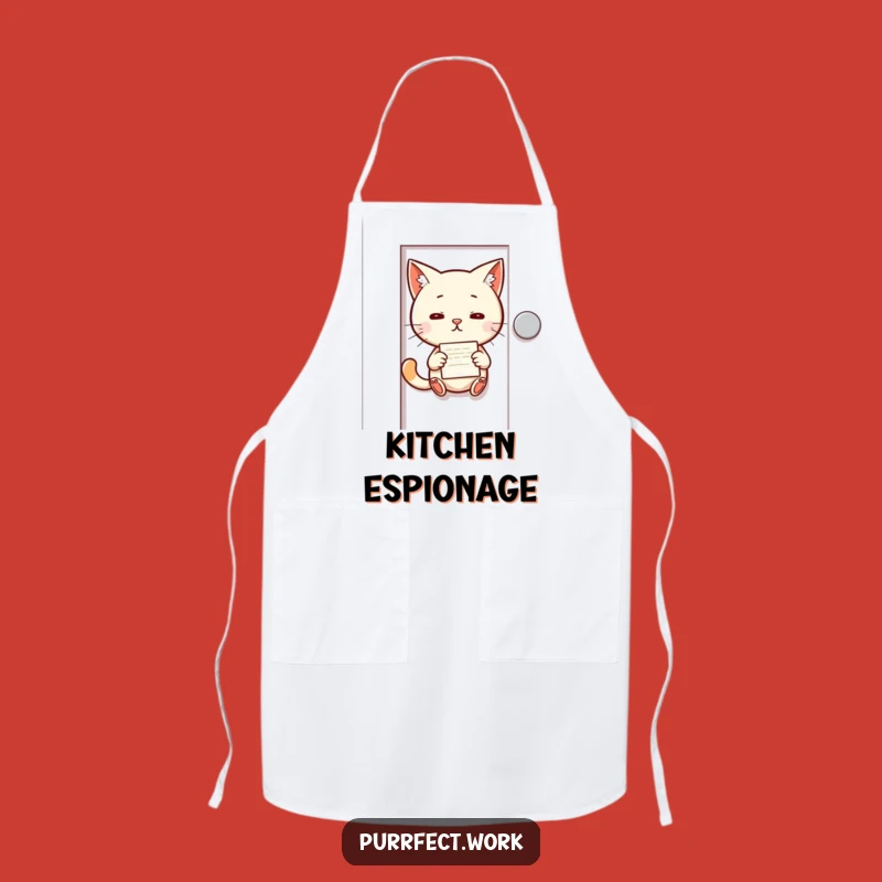 Funny Cat Memo Apron: Mischievous Cat Slipping Note, Kitchen Stealth