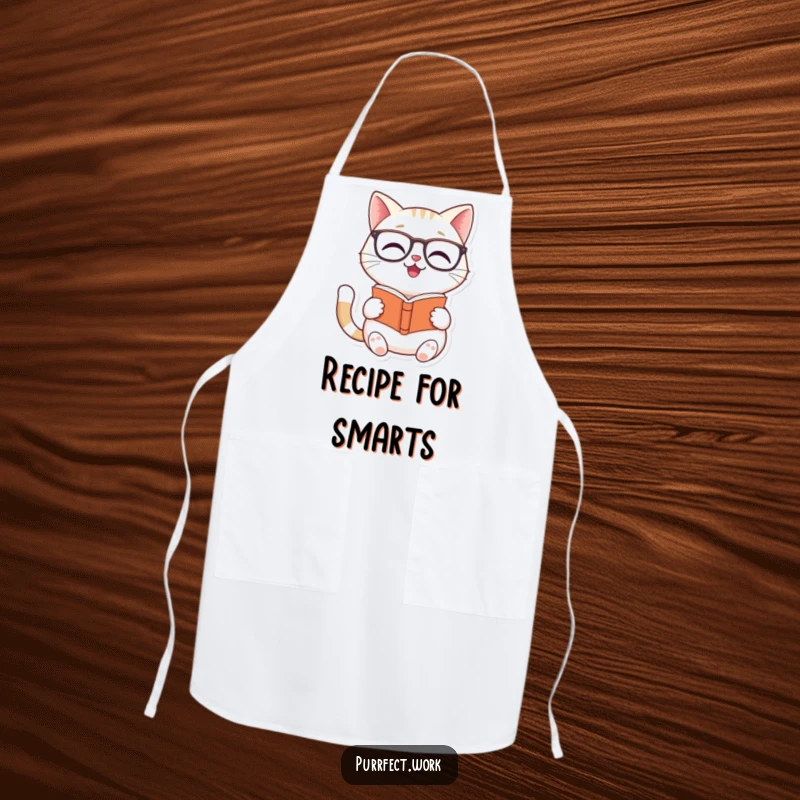 Funny Cat Reader Apron: A cat with glasses reads a tiny book, designed as a humorous cooking apron.