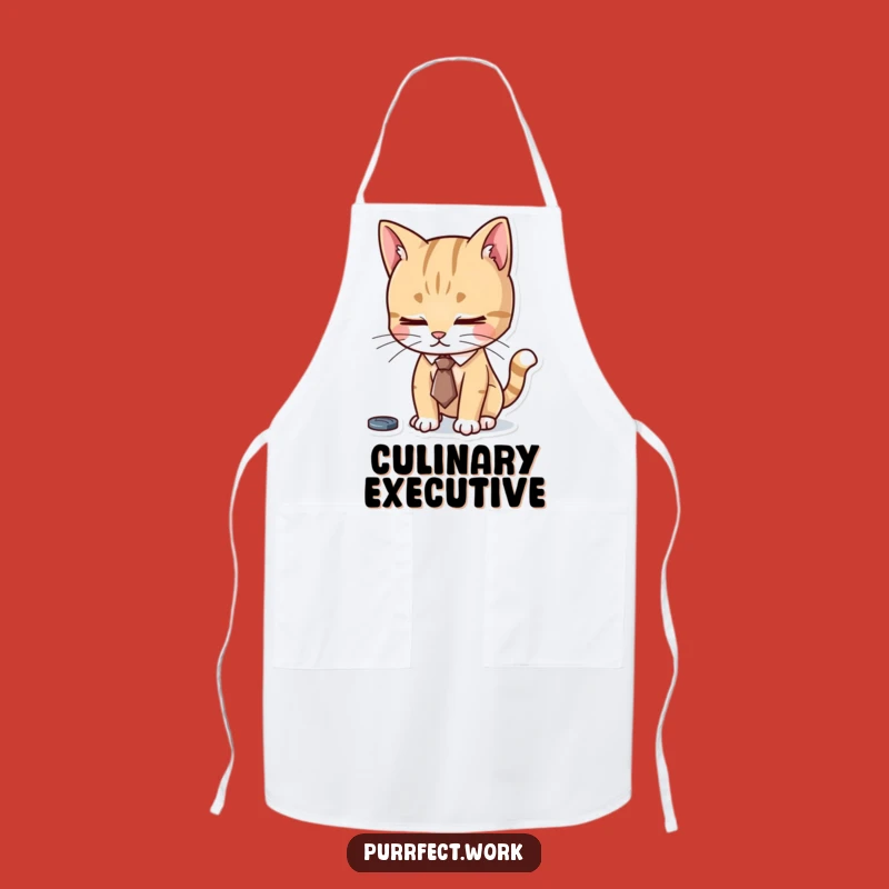 Funny Focused Cat Tie Apron - Diligent Chef Feline Kitchen Style