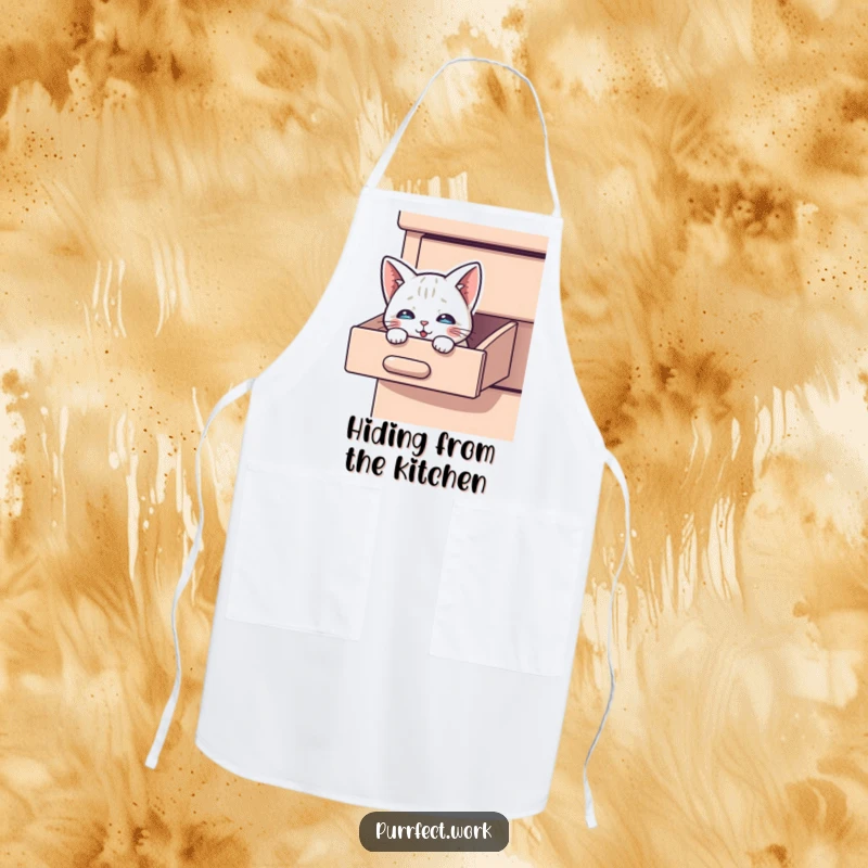 Funny Peek-a-Boo Cat Apron: A cat is peeking out from a drawer, designed as a humorous cooking apron.