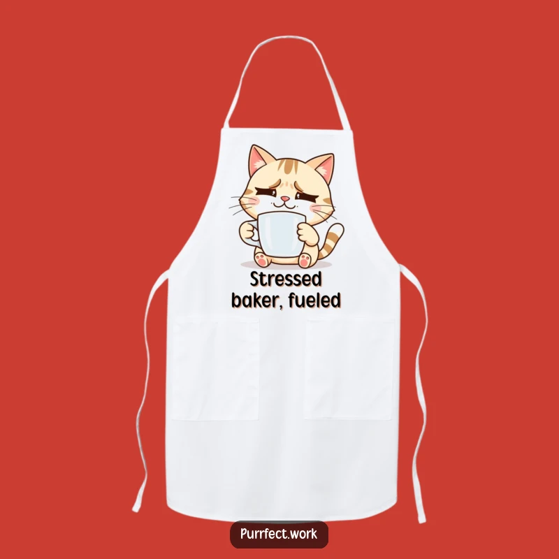 Funny Stressed Cat Apron: Coffee Break Wear, Hilarious Gift for Kitchen Survival