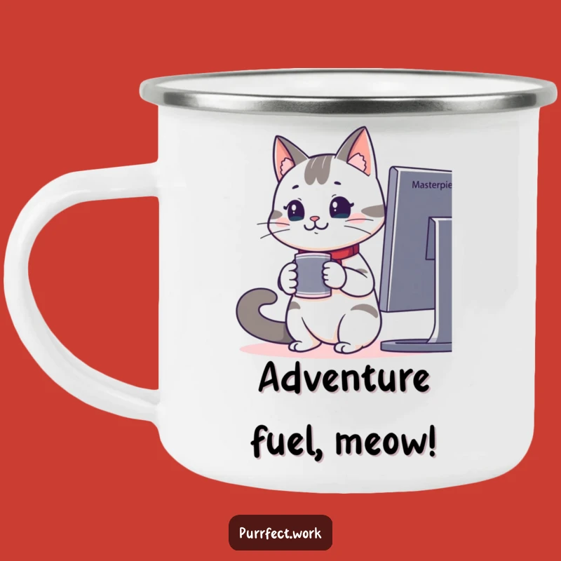 Funny Office Cat Camping Mug - Attentive Feline Outdoor Drinkware