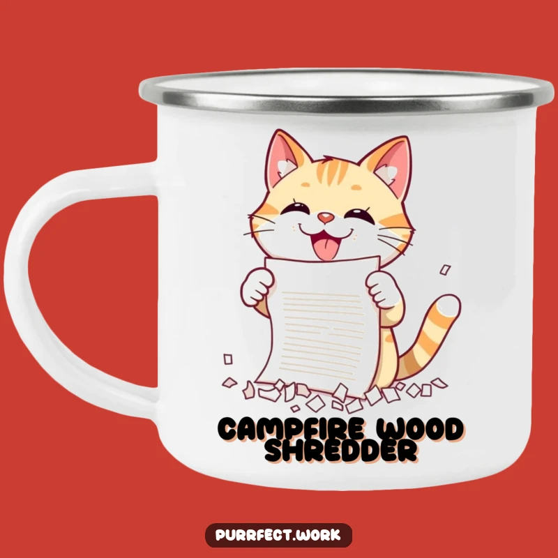 Funny Cat Shredding Camping Mug: Embrace the Wild - Outdoorsy Gift!