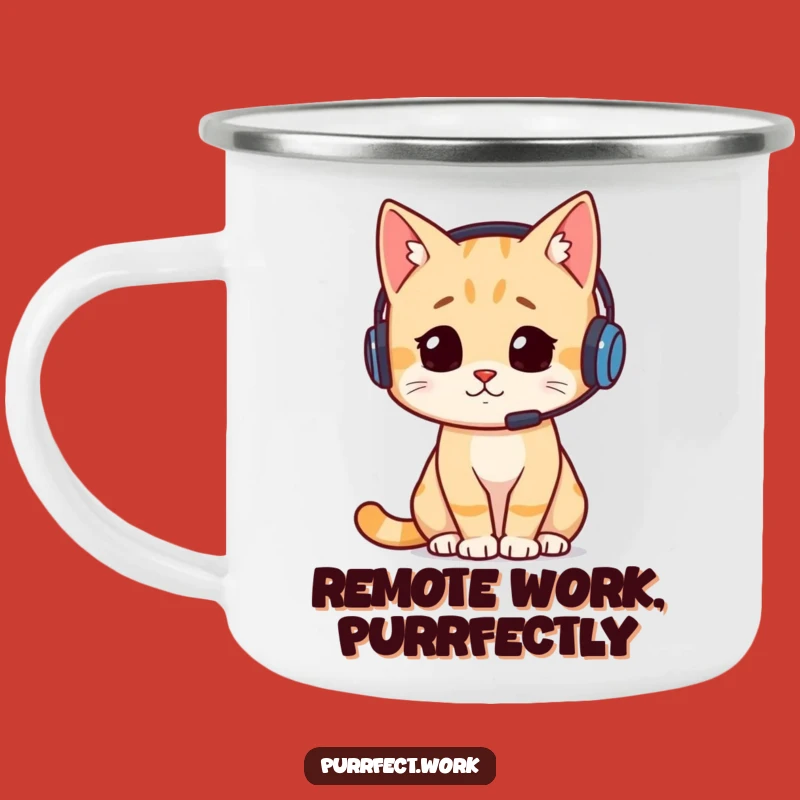Funny Busy Cat Headset Camping Mug: Adventure Fuel with Hilarious Style