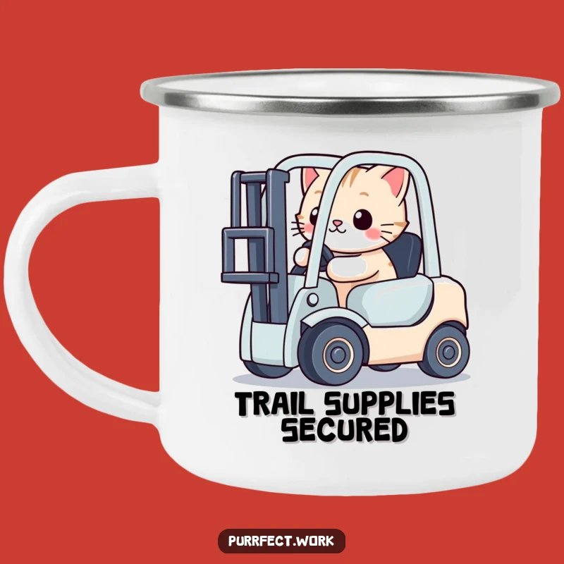 Funny Cat Forklift Camping Mug: Adventure-Ready Coffee Cup for Laughs