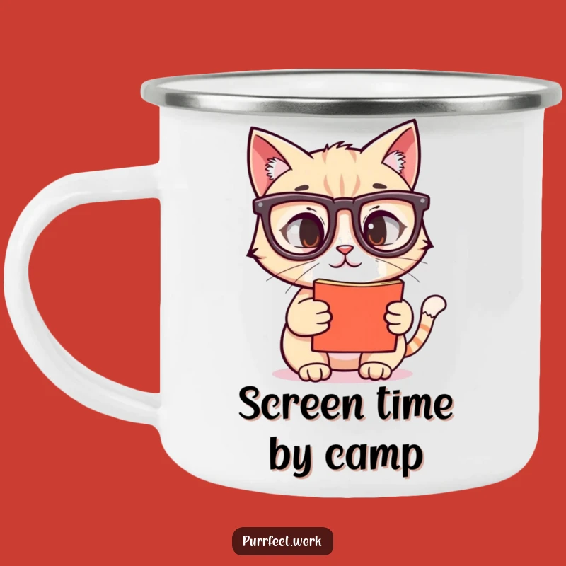 Funny Cat Reading Glasses Camping Mug: Rugged & Hilarious Outdoor Gift