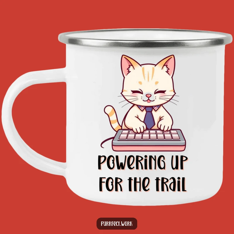 Funny Cat Typist Camping Mug: Dapper Feline Cup, Hilarious Outdoor Gift for Adventurers