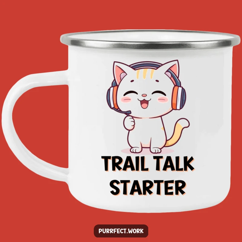 Funny Presentation Cat Camping Mug - Enthusiastic Speaker Outdoor Drinkware