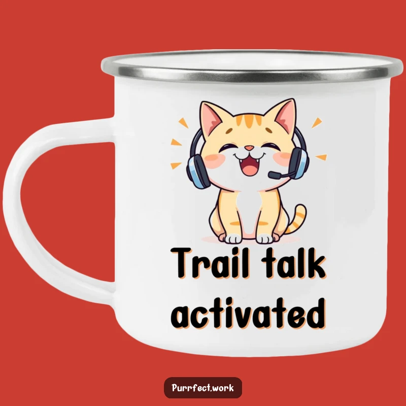 Funny Cat Headset Camping Mug: Sip Your Brew with This Hilarious Chatty Companion!