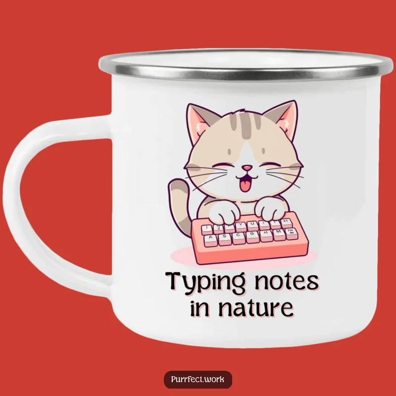 Funny Busy Cat Keyboard Camping Mug: Hilarious Companion for Productive Adventures