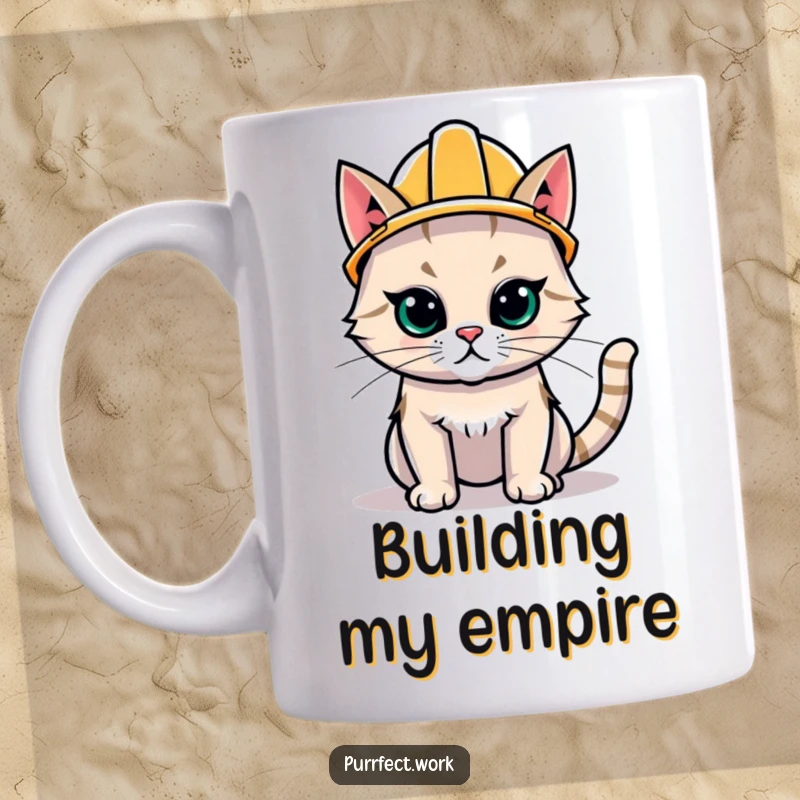 Funny Hard Hat Cat Mug: A determined feline in a tiny construction hat, ready for work, making it a great gag gift.