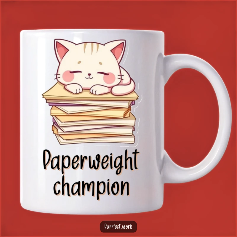 Funny Cat Nap Mug: Sleepy Feline on Papers, Hilarious Gift for Office Workers