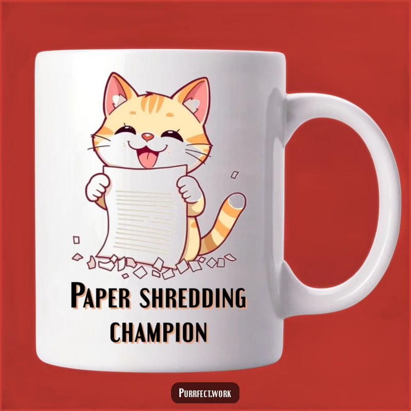 Funny Cat Shredding Mug: Unleash Office Chaos - Hilarious Gift for Rebels!