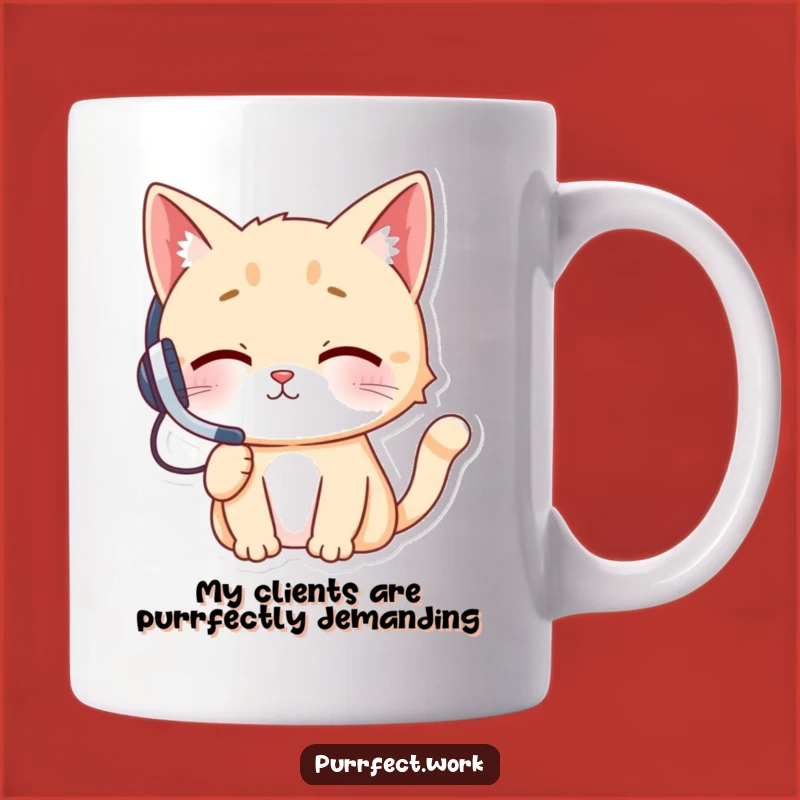 Funny Cat Tech Support Mug: Cheeky Feline Chatting Hilariously on Phone, Perfect Gift