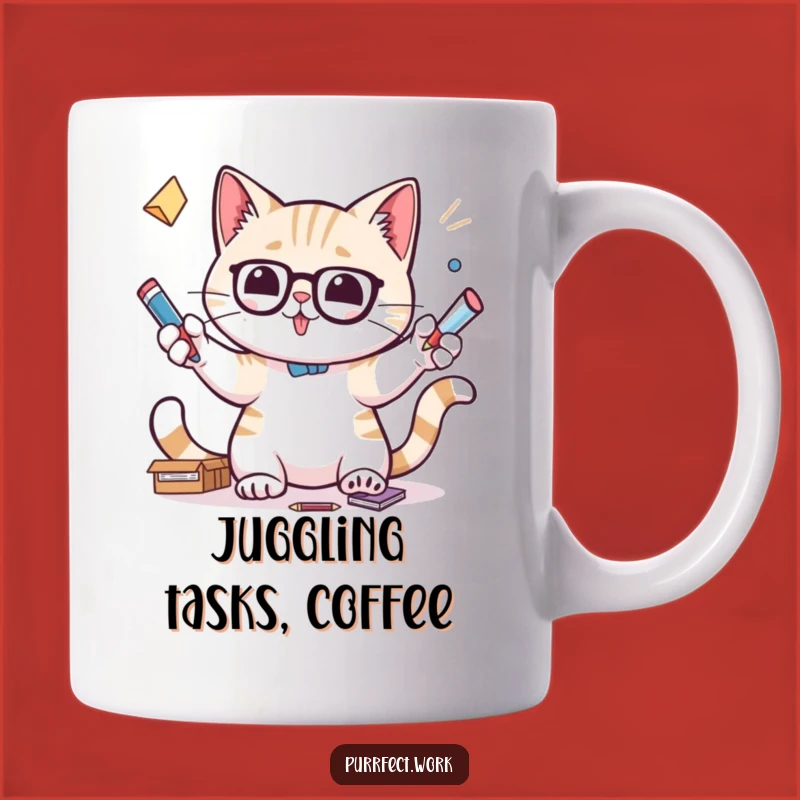 Funny Juggling Cat Mug - Focused Feline Office Chaos Gift