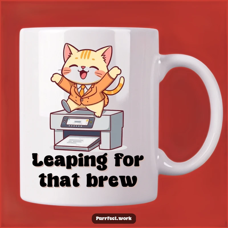 Funny Cat Suit Printer Mug: Hilarious Office Humor Gift for Professionals