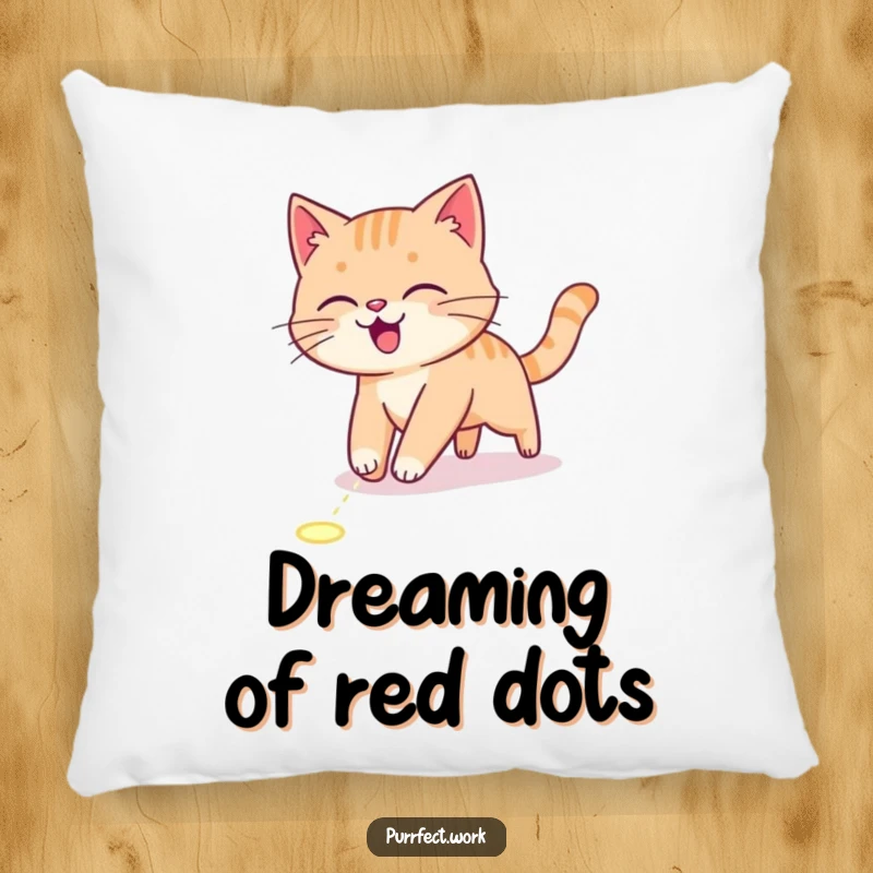 Funny Pillow featuring an energetic cat chasing a laser pointer dot, perfect for adding soft, playful comfort.