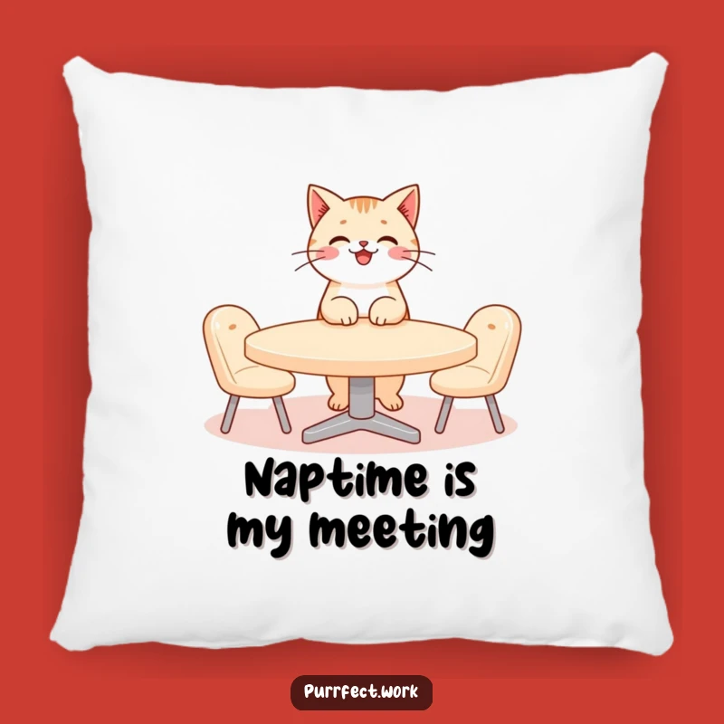 Funny Cat Meeting Pillow: Cozy Feline Boss Adds Humor to Tiny Office Gathering