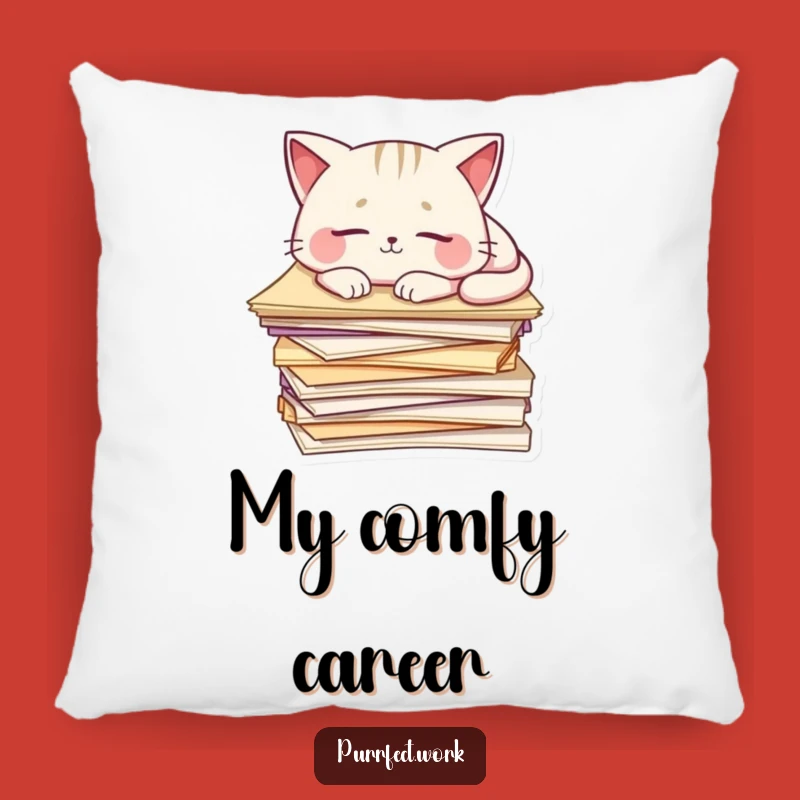 Funny Cat Nap Pillow: Sleepy Feline on Papers, Cozy & Hilarious Decor