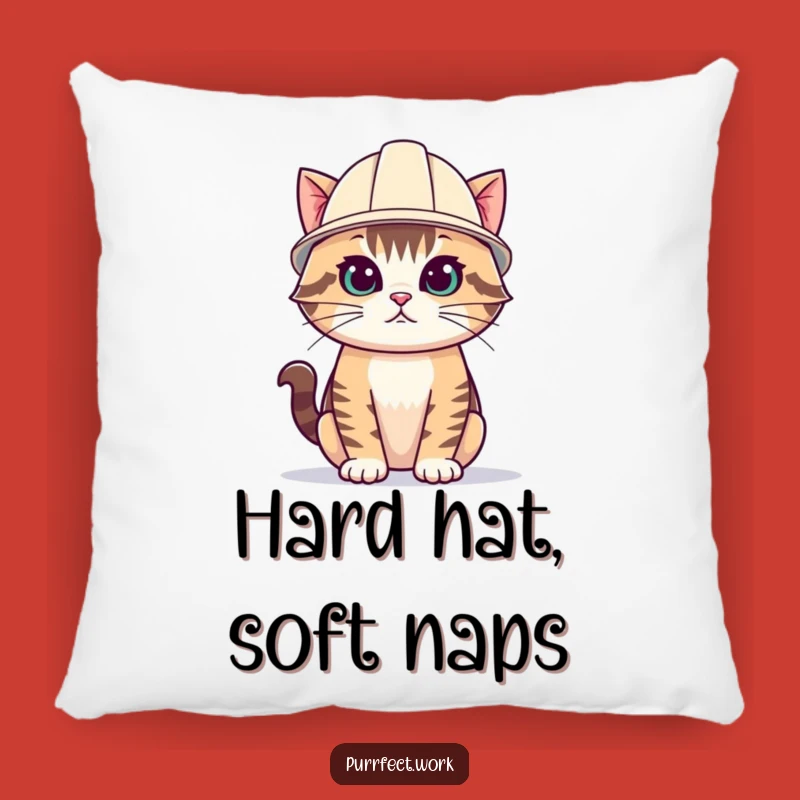 Funny Hard Hat Cat Pillow: Add Humorous Comfort to Your Favorite Spot