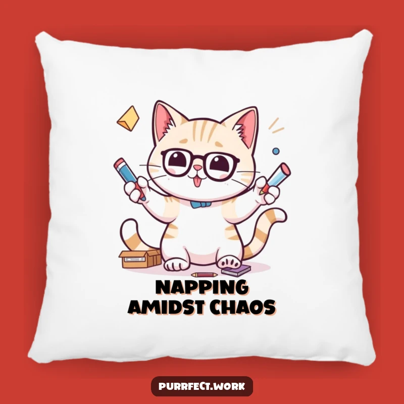 Funny Juggling Cat Pillow - Cozy Feline Focus Comfort Gift