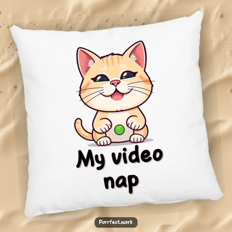 Funny pillow featuring a cat making a funny face during a video call, offering comfort and relatable humor.