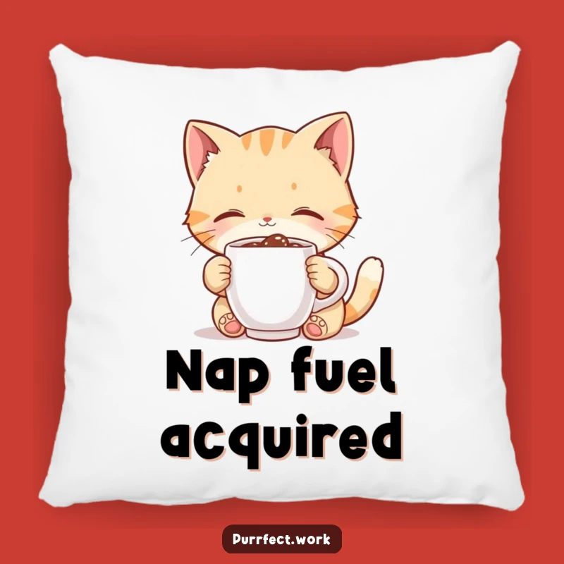 Funny Cat Coffee Pillow: Cute Feline Sipping Tiny Mug Cushion, Comfy & Hilarious Gift