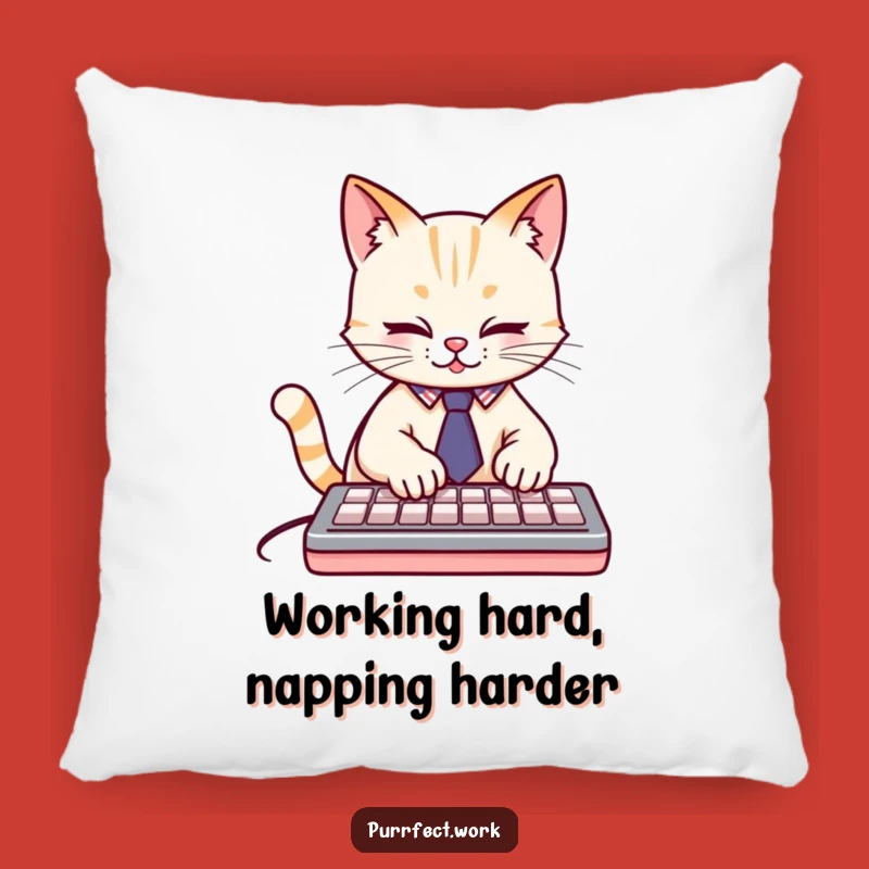 Funny Cat Typist Pillow: Cozy Tie Cushion, Hilarious Desk Decor for Cat Lovers