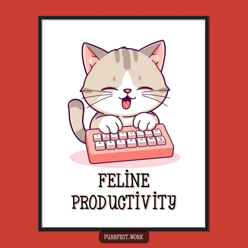 Funny Busy Cat Keyboard Digital Art: Hilarious Instant Download for Productive Decor