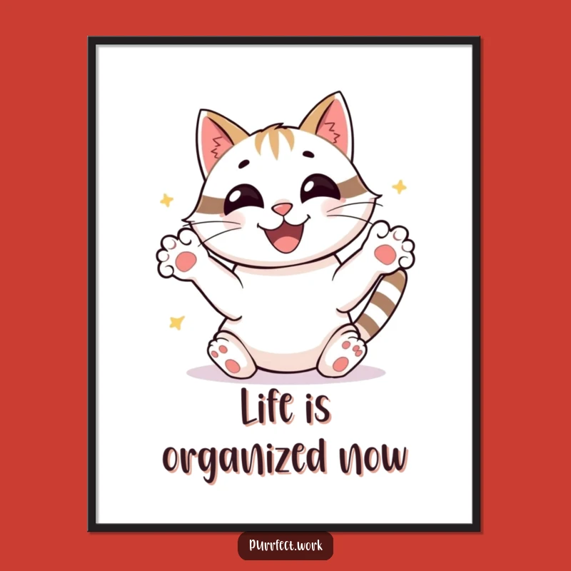Funny Busy Cat Digital Art: Joyful Organizer Image, Hilarious Printable Decor for Offices