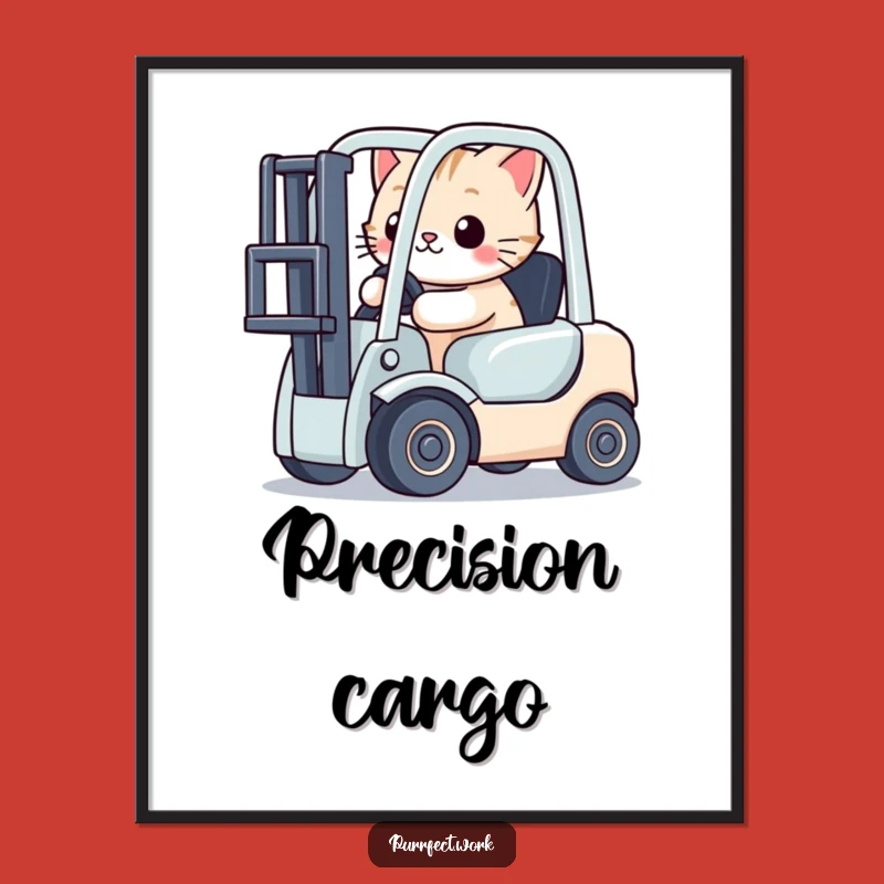 Funny Cat Forklift Digital Art: Instant Hilarious Wall Decor for Cat Fans