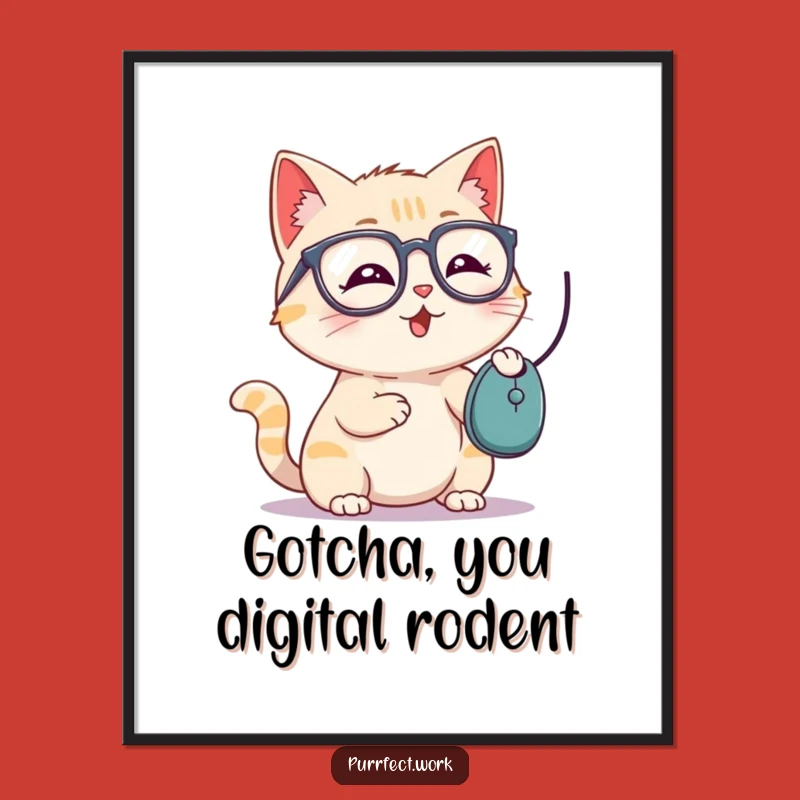 Funny Cat Glasses Digital Art - Playful Mouse Batting Feline Print