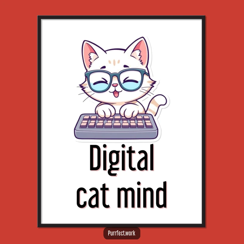 Funny Cat Glasses Keyboard Digital Art - Hilarious Wall Decor for the Intellectual Feline Fan