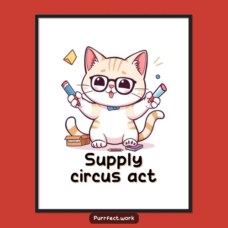 Funny Cat Juggling Art Print - Focused Office Multitasking Gift
