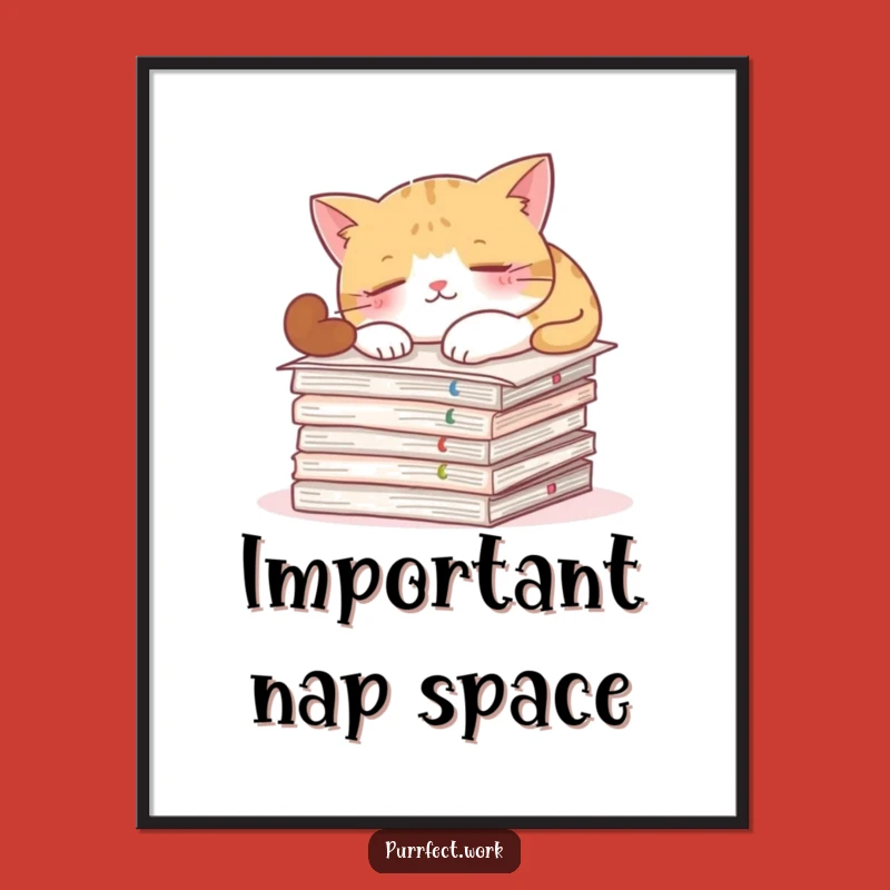 Funny Cat Office Art Print - Hilarious Napping Kitty Digital Download