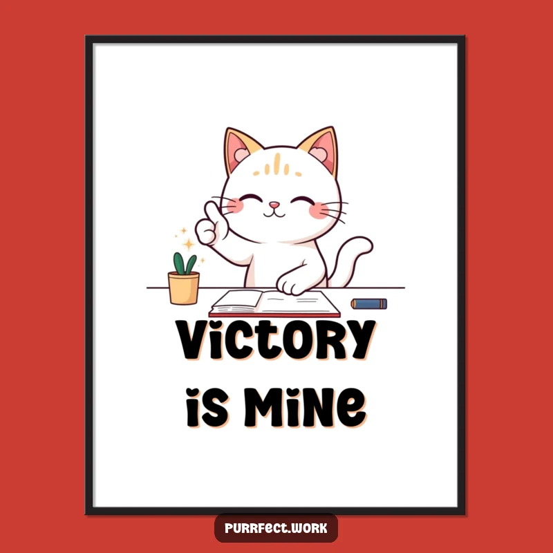 Funny Cat Thumbs-Up Art Print - Victorious Desk Motivation Gift