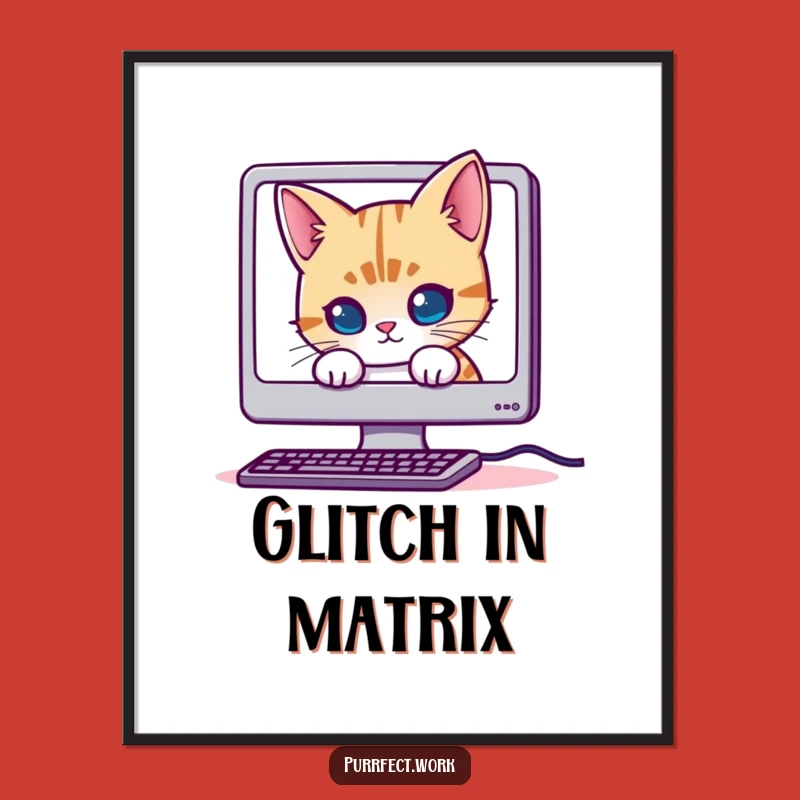 Funny Mischievous Cat Digital Art - Printable Techy Poster for Gamers and Gifts