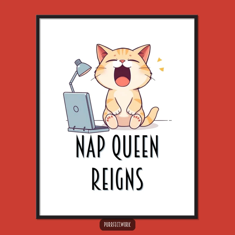 Funny Sleepy Cat Digital Art: Decorate with Relatable Exhaustion and Charm
