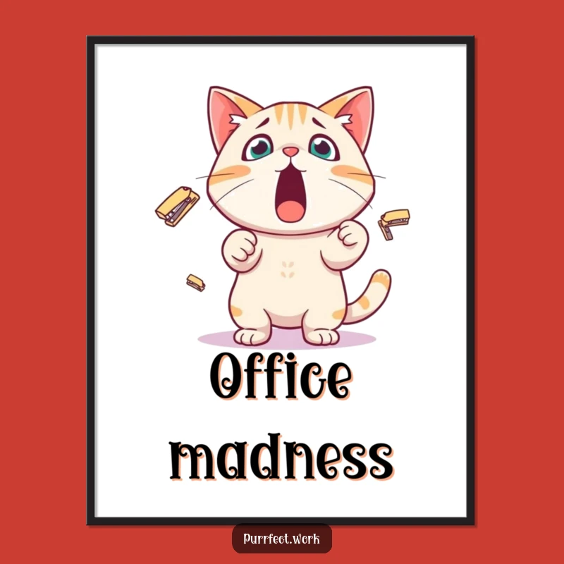 Funny Stapler Cat Digital Print: Office Juggler, Instant Whimsy Gift
