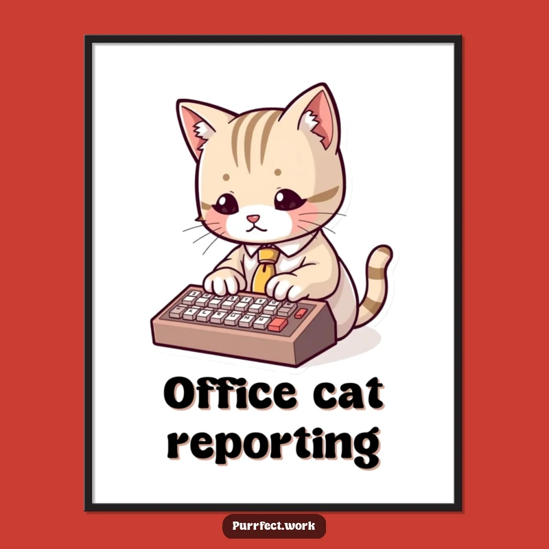 Funny Cat Digital Art: Dapper Typist Print, Hilarious Office Decor Gift