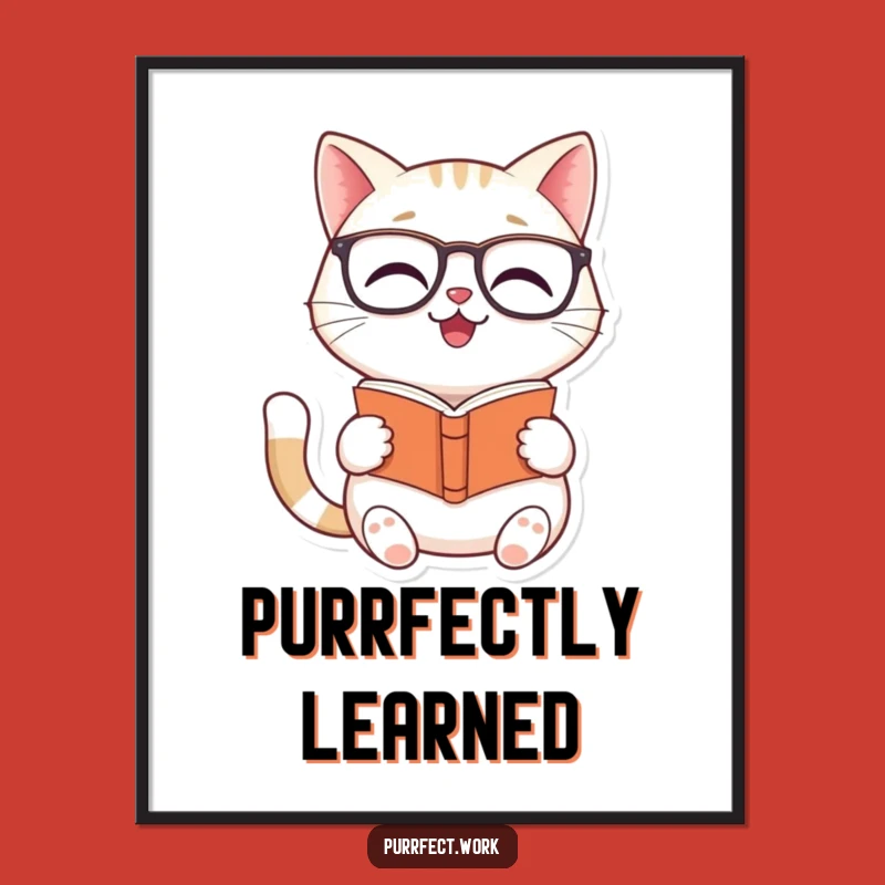 Funny Cat Reader Digital Art: Intellectual Feline Wall Art, Printable Funny Gift!