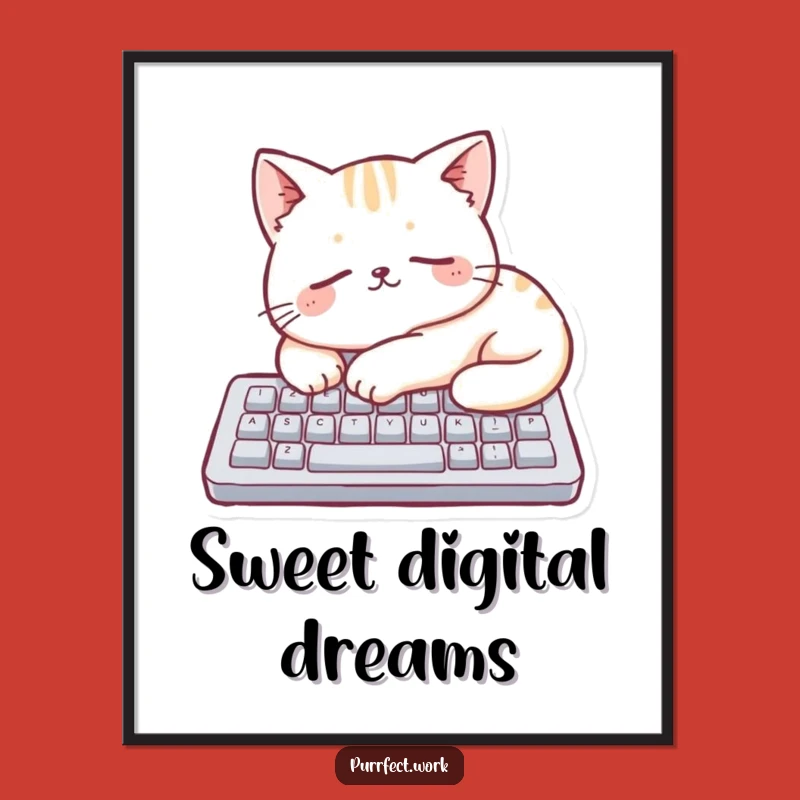 Funny Cat Keyboard Digital Art: Instant Sleepy Kitty Decor