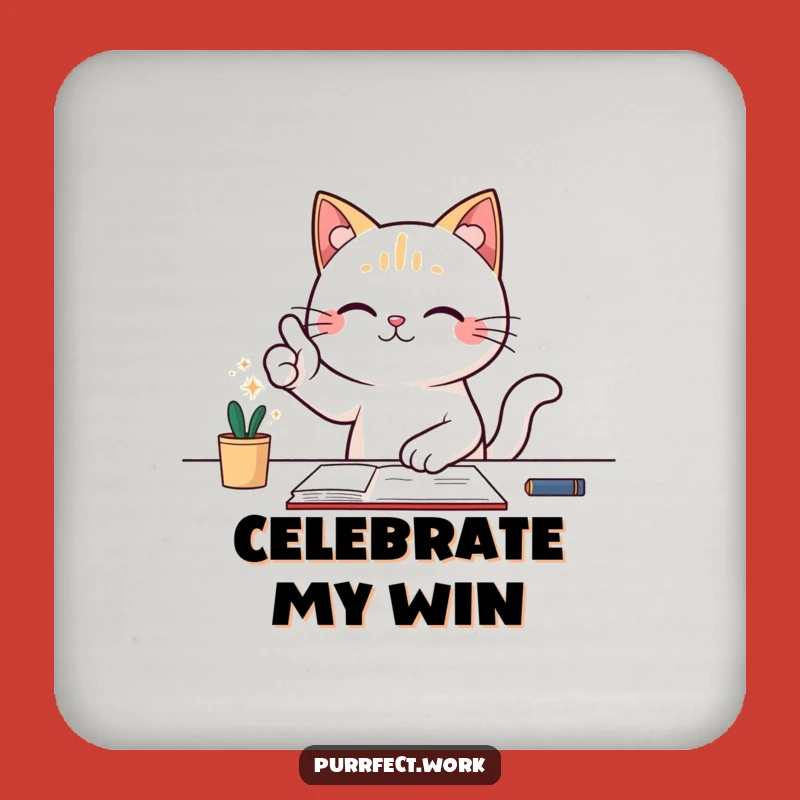 Funny Success Cat Coaster - Triumphant Desk Protection Gift