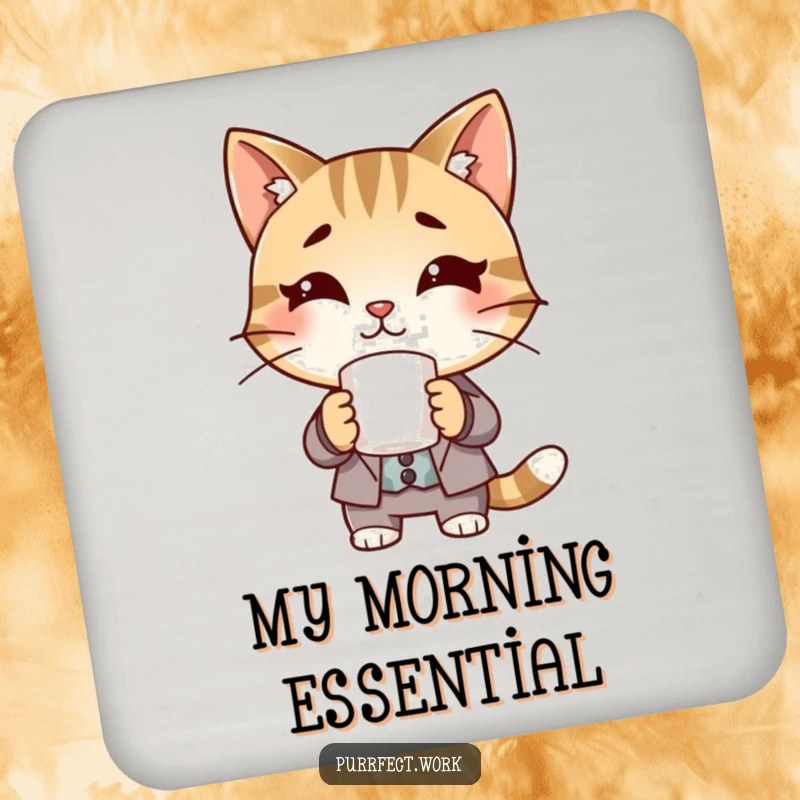Funny Boss Cat Coaster: A coaster featuring a cat in a suit holding a coffee mug.