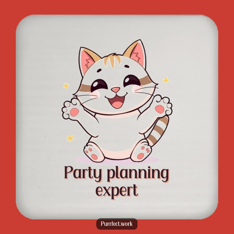 Funny Busy Cat Coaster Set: Joyful Organizer Style, Hilarious Gift for Table Protection