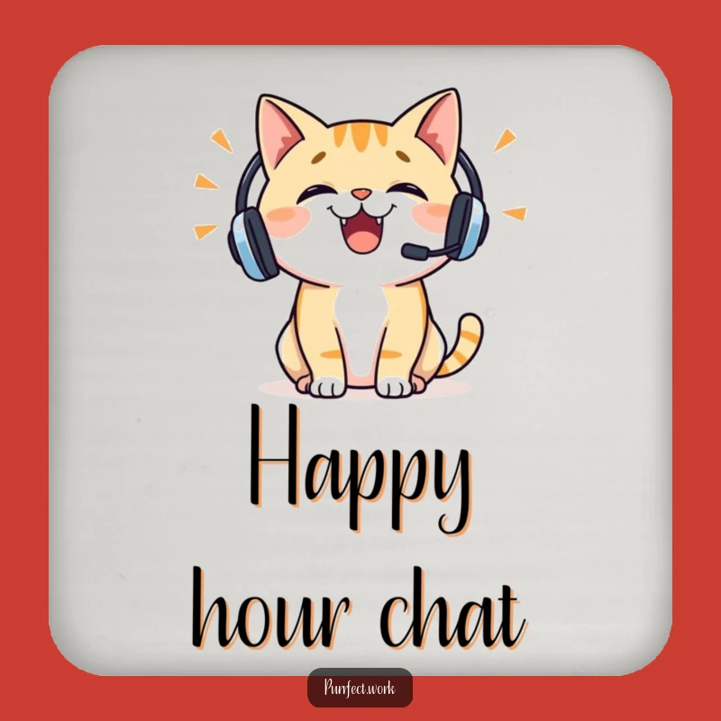 Funny Cat Headset Drink Coaster: Protect Surfaces with This Hilarious Chatty Art!