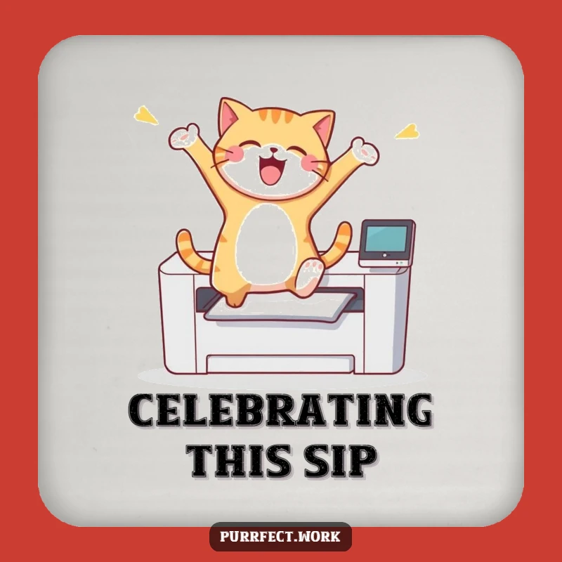 Funny Cat Printer Leap Coaster: Joyful Feline Protecting Surfaces, Hilarious Accessory