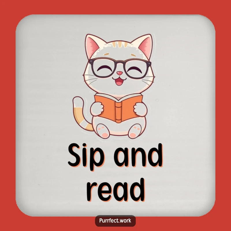 Funny Cat Reader Coaster Set: Protect Surfaces with Bookish Feline Art, Funny Gift!