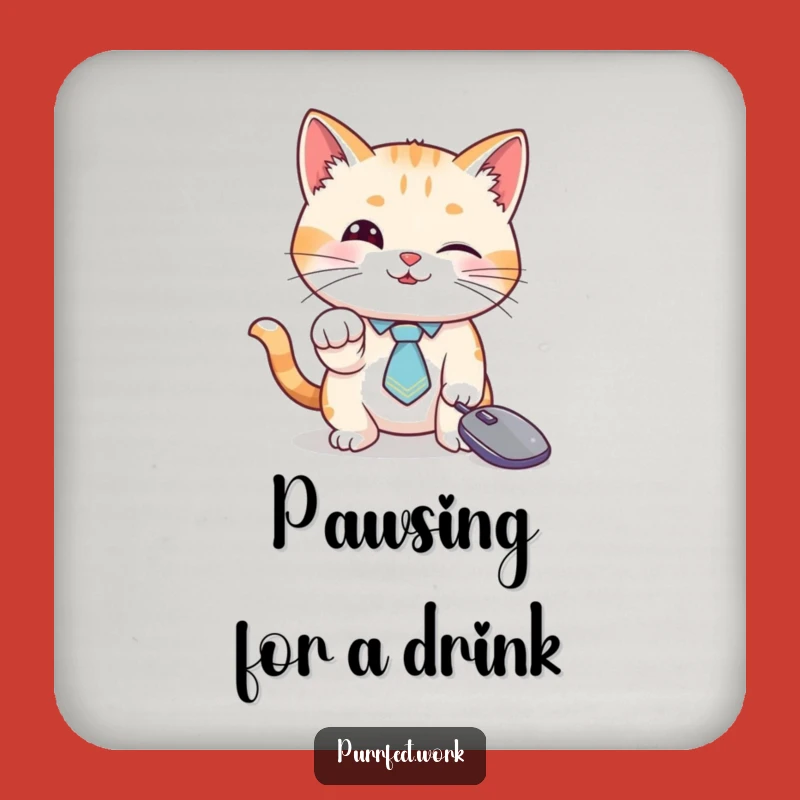 Funny Cat Tie Cursor Coaster: Protect Surfaces with Hilarious Tech Art